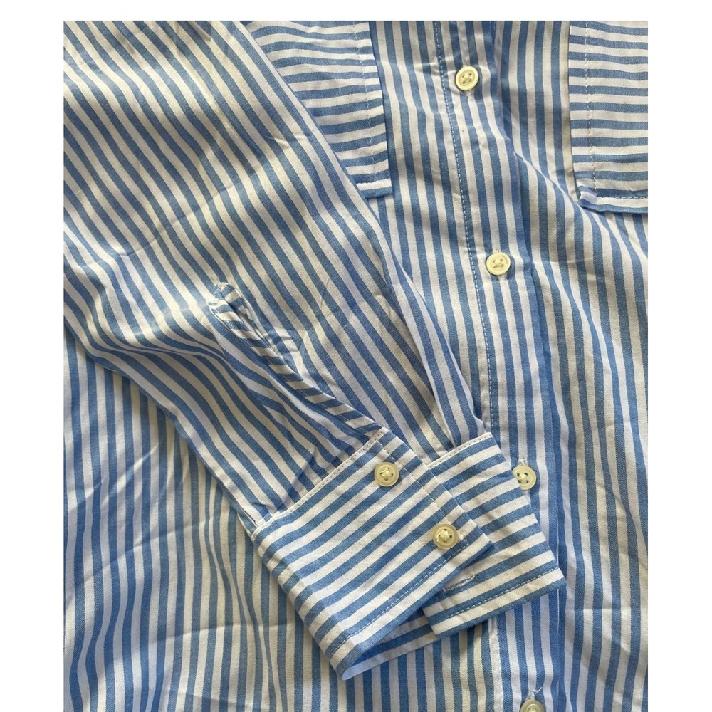 GAP Boyfriend Fit Blue White Striped Rayon Button Down Shirt Womens Large - Picture 7 of 7